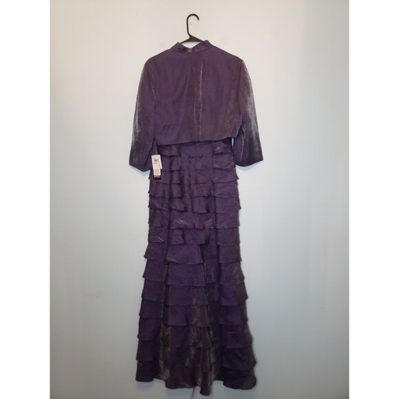Adrianna Papell Occasions 2 Pc Set Women 14 Formal Gown Purple Ruffle Jacket NWT - Picture 2 of 7